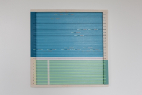 Samtal við RJR III, 2015, Acryllic on wood, wool and nylon, 57 x 57 cm